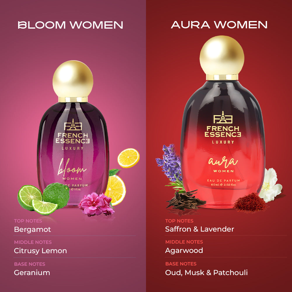 Bloom + Aura (90ml) Premium Perfume Set for Women (Pack of 2)