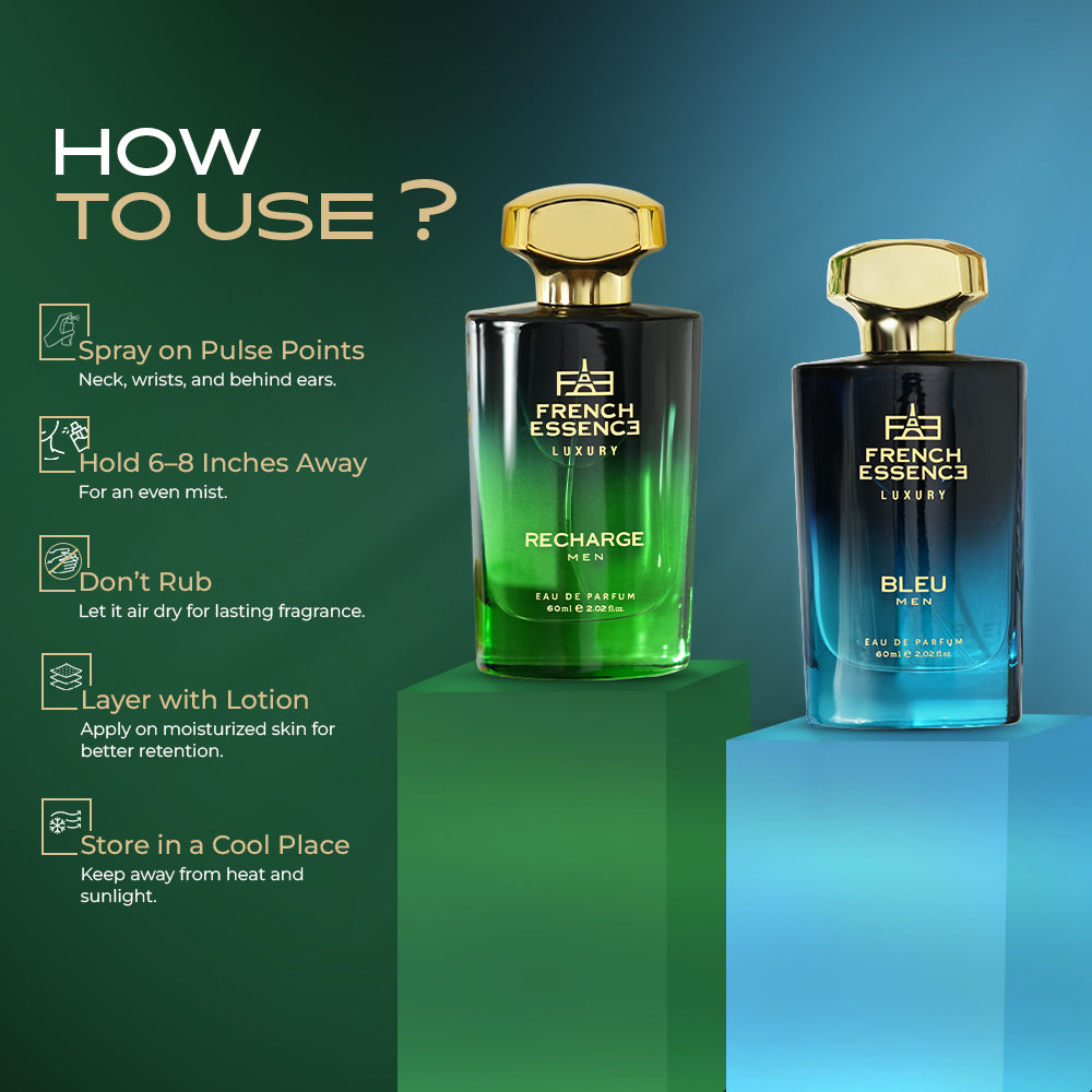 Recharge & Bleu Men's Perfume Combo Pack 60ML Each (Pack of 2)