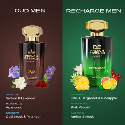 Oud + Recharge Premium Perfume Set for Men (Pack of 2)