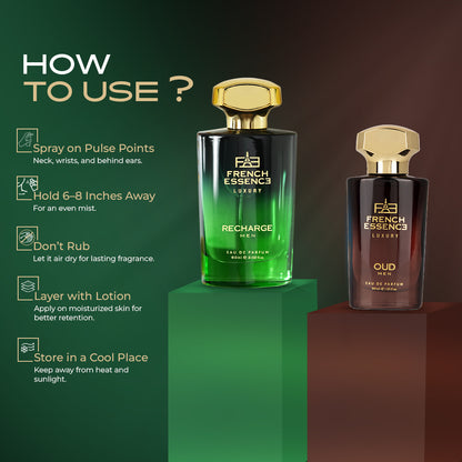 Oud + Recharge Premium Perfume Set for Men (Pack of 2)